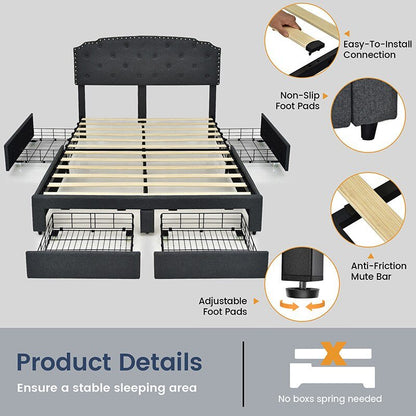 Details Of Elegant Platform Bed With Drawers