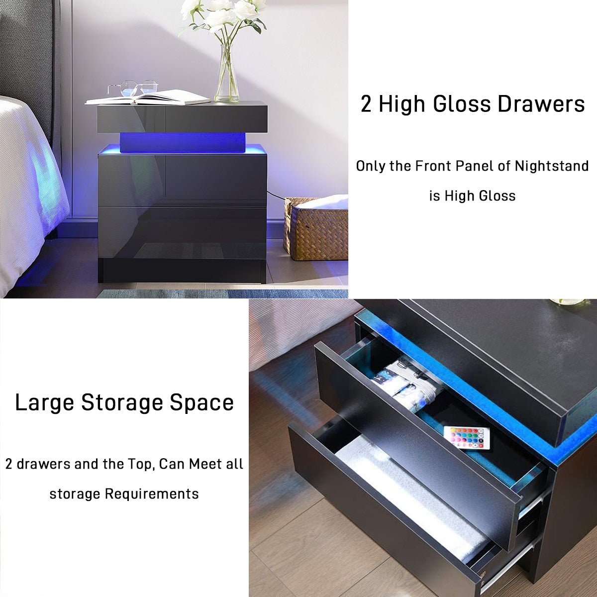 LED Bedside Nightstand Storage Organizer