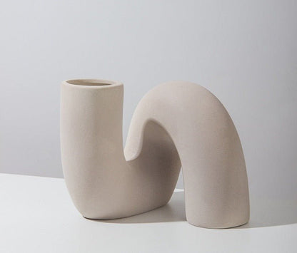 Twisted Ceramic Vase In Khaki Color