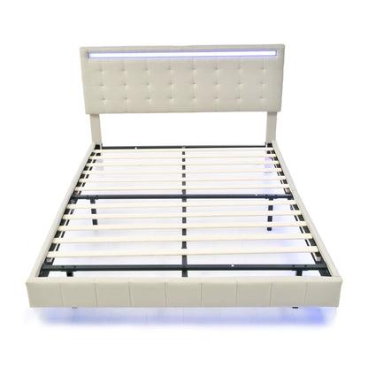 Beige Queen Sized Floating Bed Frame