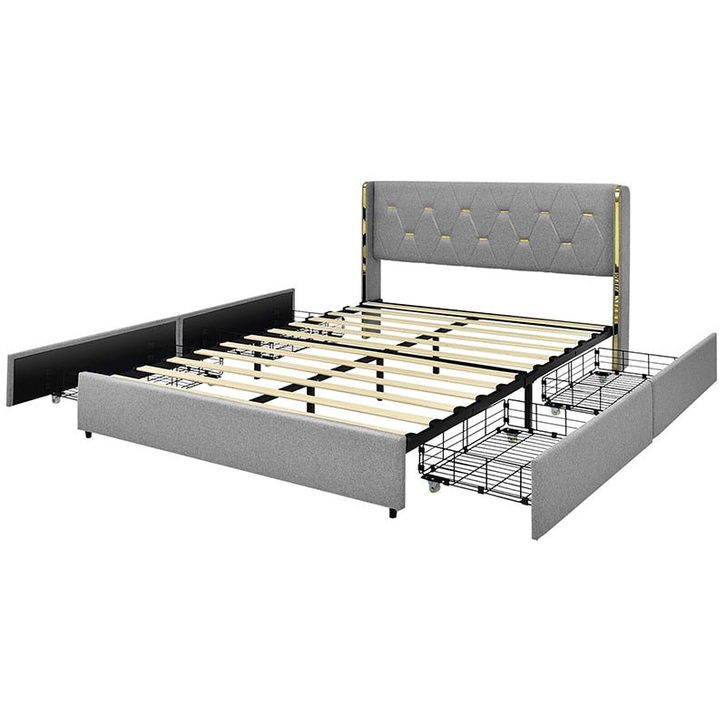 Bed Frame With 4 Storage Drawers In Silver Color