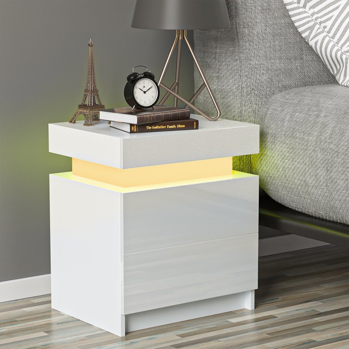 LED Bedside Nightstand And Drawer Storage Organizer
