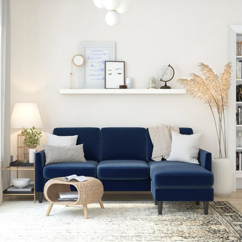 Blue Linen Reversible Sofa Sectional