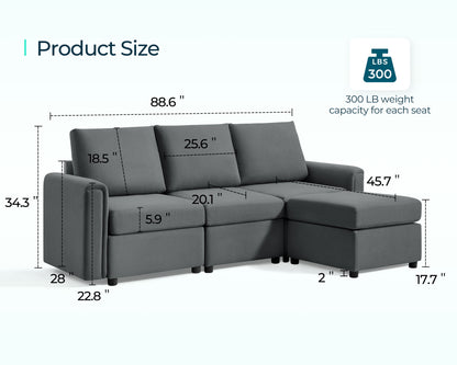 Sectional Sofa Set with Modular Design and Storage in Dark Gray Color