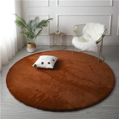 Coffee Color Round Rabbit Faux Rug