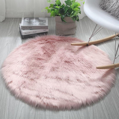 Round Fur Area Rug Pink