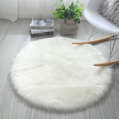 Round Fur Area Rug White