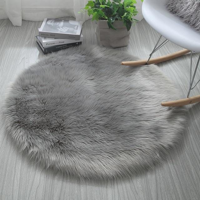 Round Fur Area Rug Grey