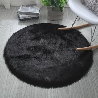 Round Fur Area Rug Black