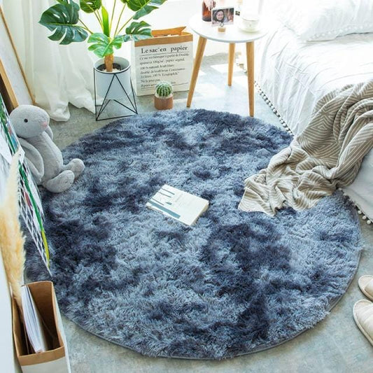 Deep Grey Rounded Fluffy Carpet Rug